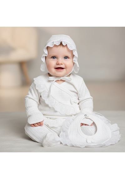 Milays Kız Bebek %100 Pamuk 0-3 Ay Premium Kalite Setler Beyaz - Ekru