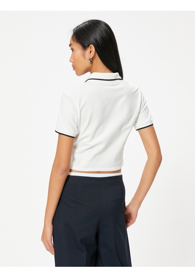 Koton Basic Polo Yaka Crop Tişört Kısa Kollu Pamuklu Regular Fit Beyaz 4sak50618ek Beyaz