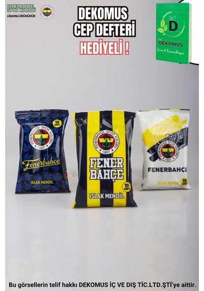 "dekomus Cep Defteri Hediyeli" Yeni Sezon Lisanslı Fenerbahçe "tekli" Islak Mendil 15 Yaprak Altın