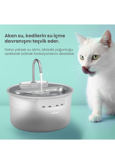 Haustier Wf009ls Beyaz , Çelik Üst Tabla , 3.5lt Geniş Bpa İçermez Hazne, Otomatik Kedi Su Sebili,kedi Su Çeşmesi, Su Pınarı