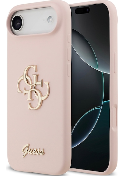 Apple Uyumlu iPhone 17 Air Kılıf Guess Lisanslı Grained Yazı Logolu Kapak Pembe