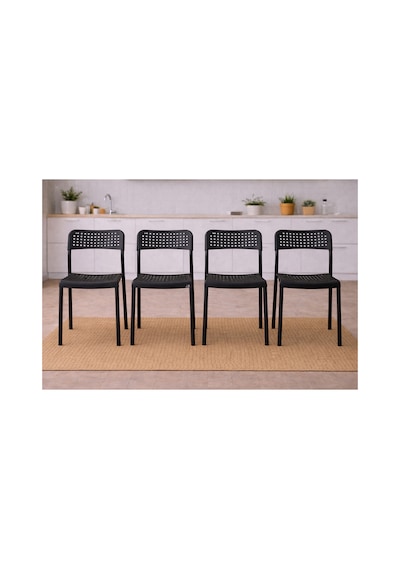 5'li Mutfak Masa Takımı, 4 Sandalye Ve 1 Masa, Yemek Odası, Bahçe Takımı, 4 Kişilik, Metal Ayaklı Masa: Çam/siyah- Sandalye: Siyah