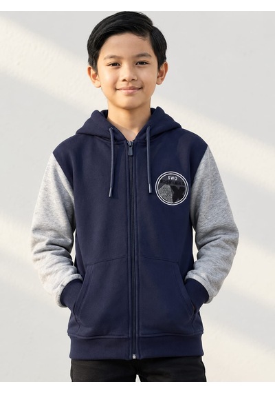 Ela 3 İp Şardonlu Kapşonlu Kışlık Kolej Sweatshirt Lacivert - Gri
