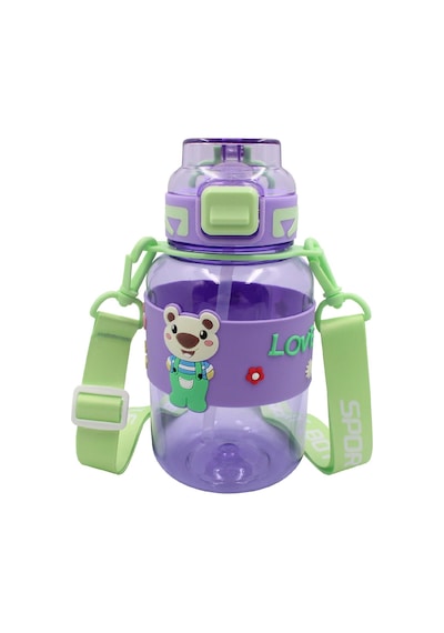 Noki Kids Kilitli Kapak Pipetli Askılı Ayıcıklı Matara 800 Ml Mor