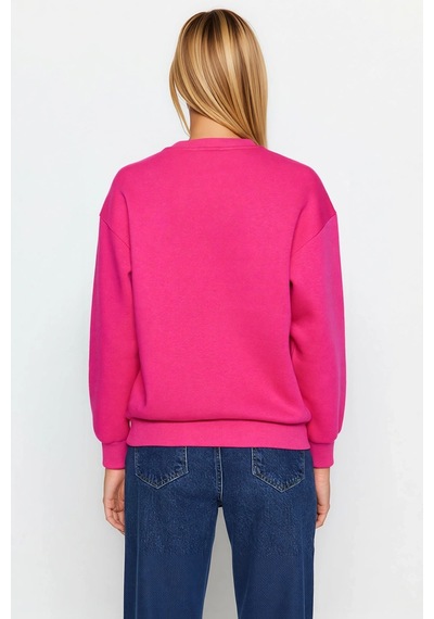Benerly Kadın Bisiklet Yaka Düşük Kol Regular Kalıp Örme Sweatshirt Fonks Fuşya