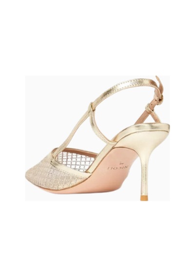 Nicoli Joel 75 Kristal Slingback Topuklu Ayakkabı, Işıltılı Mesh Tasarım Gold