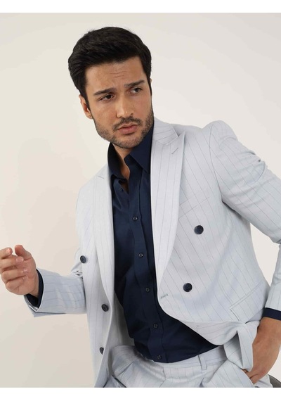 Dufy Mavi Erkek Slim Fit Çizgili Kruvaze Yaka Takım Elbise - 104425-mavi Mavi Dufy Mavi Erkek Slim Fit Çizgili Kruvaze Yaka Takım Elbise - 104425-mavi Mavi