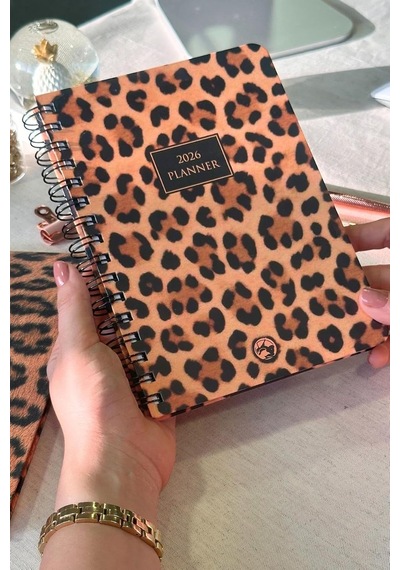 2026 Haftalık Ajanda Spiralli A5 12 Aylık Leopard Genel