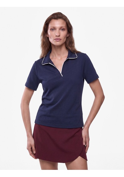 Koton Modal Kumaş Regular Fit Biyeli Kısa Kollu Polo Yaka Tişört Lacivert 7wak50132ek