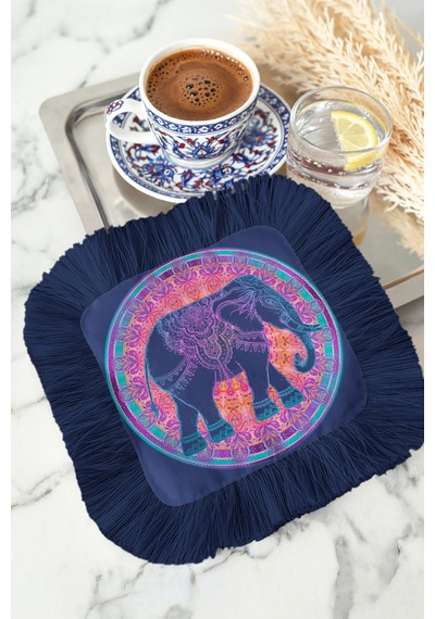 Mandala Fil Motifli Saçaklı Sunum Peçetesi - Hint Bohem Etnik Lacivert Turuncu Bardak Altlığı Mendil Yağmur Koyu Bej Mandala Fil Motifli Saçaklı Sunum Peçetesi - Hint Bohem Etnik Lacivert Turuncu Bardak Altlığı Mendil Yağmur Koyu Bej