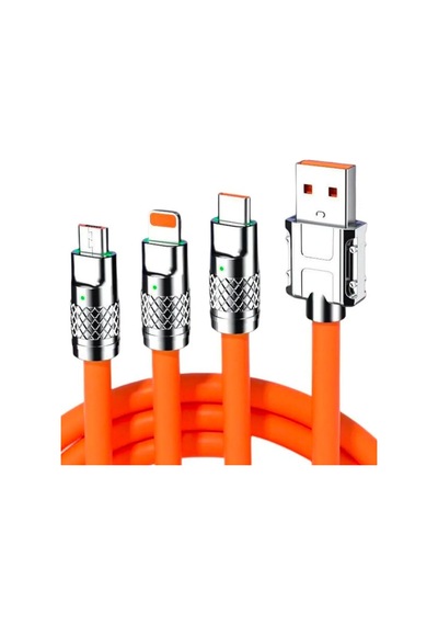3 İn 1 Type-c + Micro Usb + Lightning Hızlı Şarj Kablosu Silikon Kablo 1 Metre Opp Ambalaj 4434