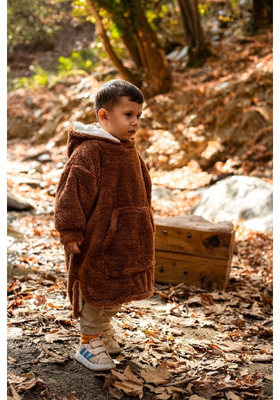 Luckka Heritage Çift Katlı Wellsoft Çocuk Giyilebilir Battaniye - Peluş Panço Oversize - Ztpufbat Kahverengi