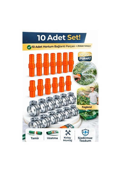 1/2 Hortum Ekleme Aparatı Seti 10 Adet 20 Adet Kelepçe Dahil Bahçe Hortumu Bağlantı Ve Onarım Seti, Dayanıklı Sulama Adaptörü 8 X 2 X 1.6 Santimetre