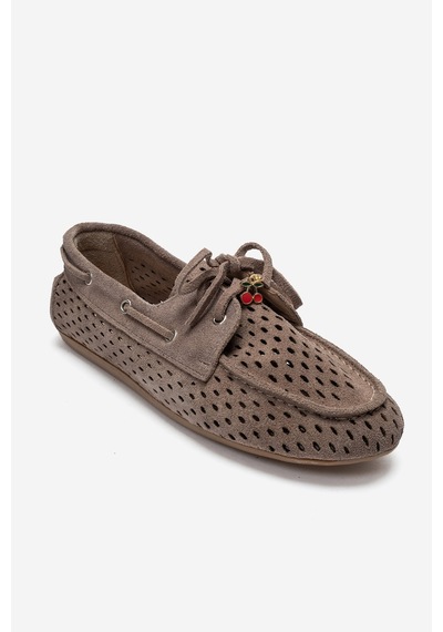 Luvi Shoes Stevo Vizon Süet Hakiki Deri Delikli Bağcıklı Kadın Loafer Ayakkabı