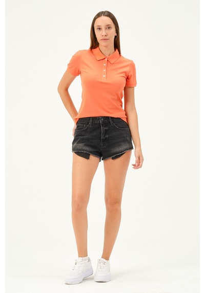 Msw Kadın Kısa Kollu Regular Fit Polo Yaka T-shirt Coral