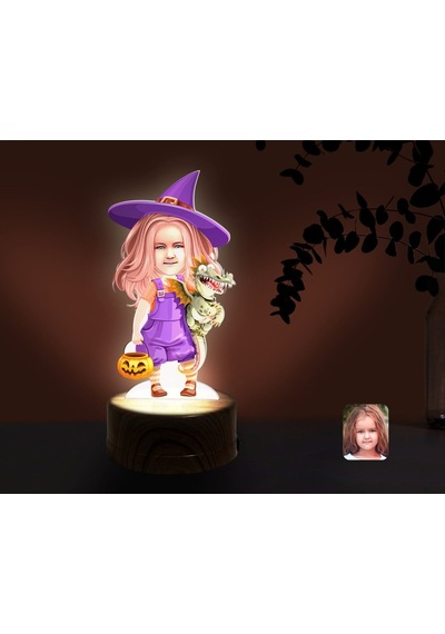 Kişiye Özel Küçük Cadı Karikatürlü Dekoratif 3D Biblo Led Işıklı