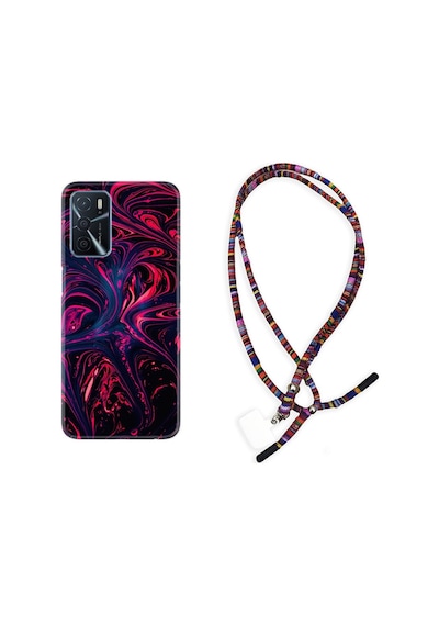 Oppo A16 Kılıf Rasta Boyun Askılı Red Damage 1682