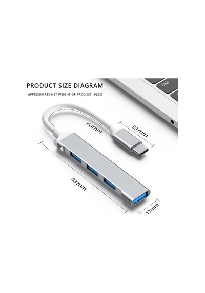 Yüksek Hızlı 4 Portlu Usb Hub Type-c Dönüştürücü Adaptör