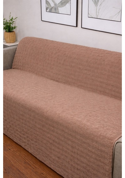 Tavşan Tüyü İthal Bubble Ultra Yumuşak Kaymaz Yıkanabilir Koltuk/çekyat Örtüsü 170x210 Büyük Ebat Karamel