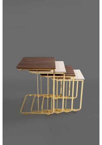 Tekerlekli Veys Sehpa Gold 4 Lü Zigon Sehpa - Orta Sehpa - Yan Se (550705367)