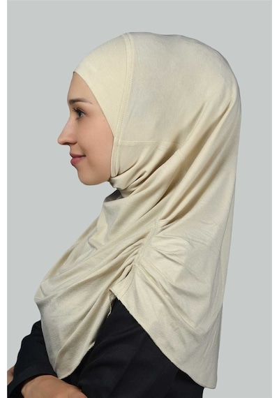 Altobeh Hazır Türban Büzgülü Pileli Pratik Eşarp Tesettür Hijab - Namaz Örtüsü - Krem