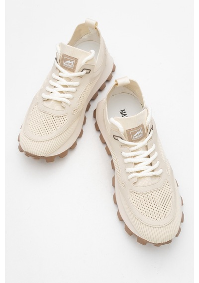 Marcomen Erkek Kalın Taban Trikolu Bağcıklı Sneaker Mc 21326 Bej Bej
