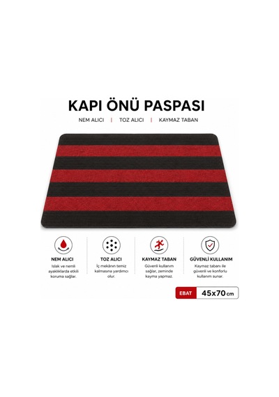 Delta Cc004a Kırmızı Siyah Kaymaz Taban Nem Alıcı Toz Alıcı Kapı Önü Paspası Uv Dayanıklı 45x70 Cm