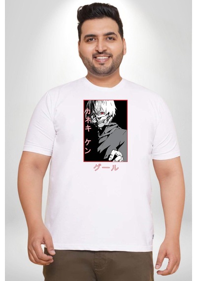 Angemiel Kaneki Ken Kuma Japon Anime Şeytan Beyaz Büyük Beden Kadın Erkek Ünisex Basic Ön Baskılı Tişört Beyaz