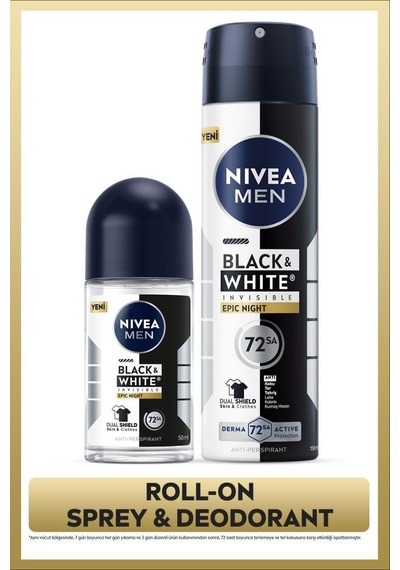 Men Erkek Sprey Deodorant Black&white Epic Night 150ml Ve Roll-on 50ml, 72 Saat Terleme Karşıtı