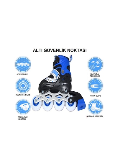 Güvenlikli Tek Sıra Çift Sıra Başlangıç Pateni Mavi 30-33