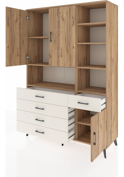Hyperion Dolap 8 Raflı 5 Çekmeceli 3 Kapaklı 132x44x195 Çam-ç... Çam