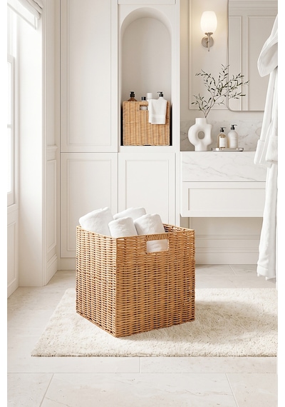 Ocean Home Textile Yıkanabilir Bej Pp Rattan Sepet 33 X 33 X 33 Cm