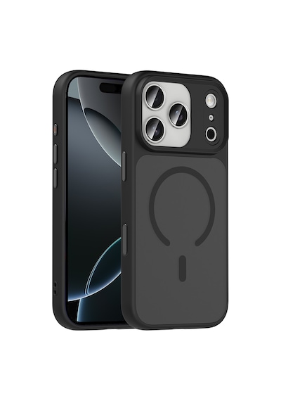 İphone 18 Pro Max Kılıf Mat Arka Yüzey Wireless Şarj Özellikli Zore Flet M-safe Kapak - Siyah