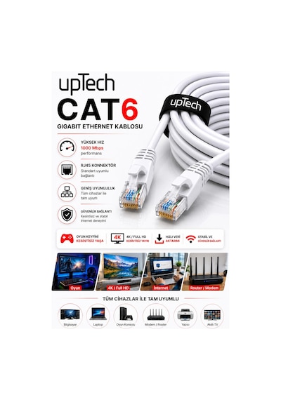 Uptech Cat6 Ethernet Kablosu 20 Metre Rj45 Lan İnternet Modem Router Bilgisayar Kablosu