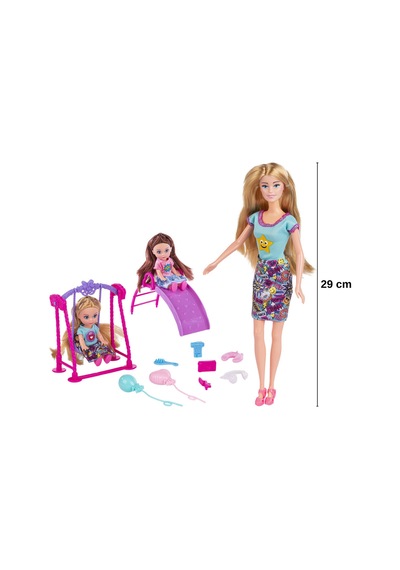Good Girl Çocuklarla Parkta Oyun Seti - 29 Cm Bebek, Kaydırak, Salıncak Ve Aksesuarlı