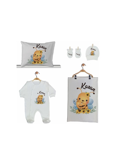 Pia Baby Gl 2015 İsme Özel Arılı Beşli Tulum Set Krem