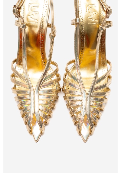Luvishoes Leaf Altın Hologram Kadın Topuklu Ayakkabı Altın