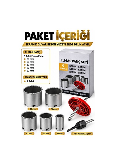 6 Parça Elmas Delik Açma Seti Fayans, Granit, Beton Uyumlu