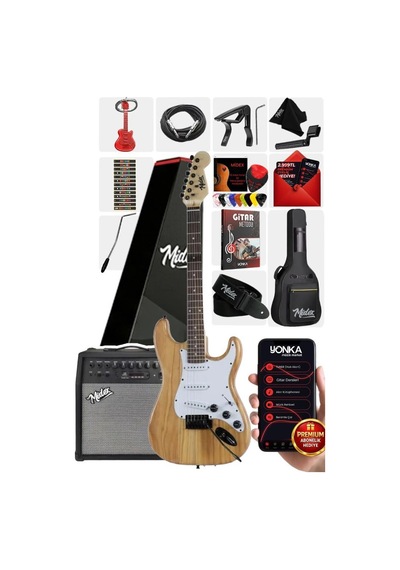 Midex Rph-320wd-50amp Ahşap Renk Strat Kasa Sss 50w Amfili Elektro Gitar Seti