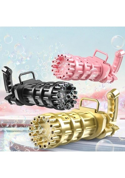 3 Adet Pembe Gold Siyah Çoklu Köpük Atan Köpük Tabancası Bubbles Gun Pilli Baloncuk Tabancası 20x7cm