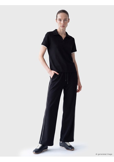 Lcw Comfort Siyah Polo Yaka Soft Touch Kadın Tişört