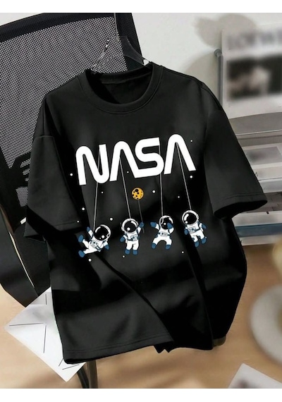 Nasa Baskılı Unisex Tshırt SIYAH