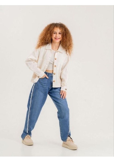 Zekids Kız Çocuk Brode Cep Gabardin Ceket-13903 Bej