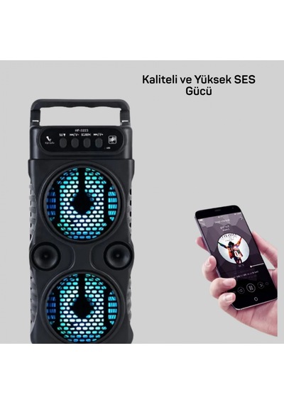 1200 Mah Şarjlı Bluetooth Hoparlör Led Işıklı, Fm Radyo, Usb Ve Hafıza Kartı Destekli