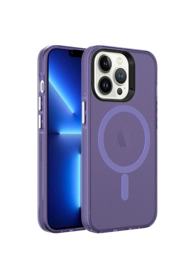 Apple Uyumlu iPhone 13 Pro Kılıf Zore M-safe Şarj Özellikli Buzlu Transparan C-pro Sert Kapak Derin Mor