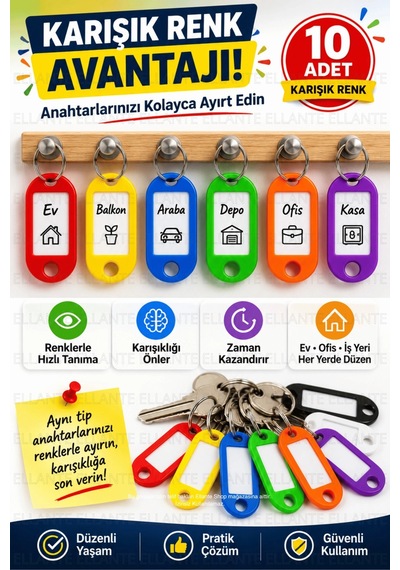 10 Adet Karışık Renk Plastik Anahtarlık Etiketi Yazılabilir İsimlik Anahtar Etiketi Metal Halkalı Bo