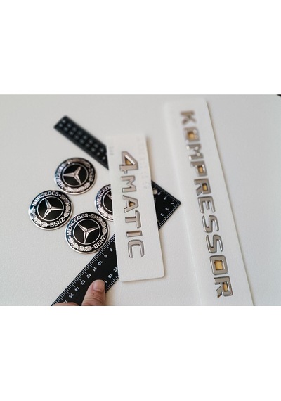 E200 Uyumlu Kompressor-4matıc Krom Bagaj Yazısı Ve Jant Arması Seti 3m 3d Abs