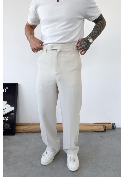 Bej Dokulu Basic Kumaş Pantolon Bej