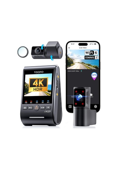 Viofo A329s 3 Kameralı Ön+arka+iç 4k+2k+2k Wi-fi 6 Hdr Starvıs 2 Sensör Gps'li Ssd Destekli Araç Kamerası