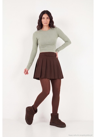 Lela Pamuklu Bisiklet Yaka Crop Bluz Kadın Bluz 5867060 Olive